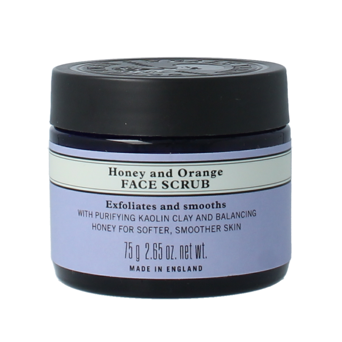 Neals Yard Remedies honey and orange facial scrub in a 75g jar, natural skincare for gentle exfoliation.