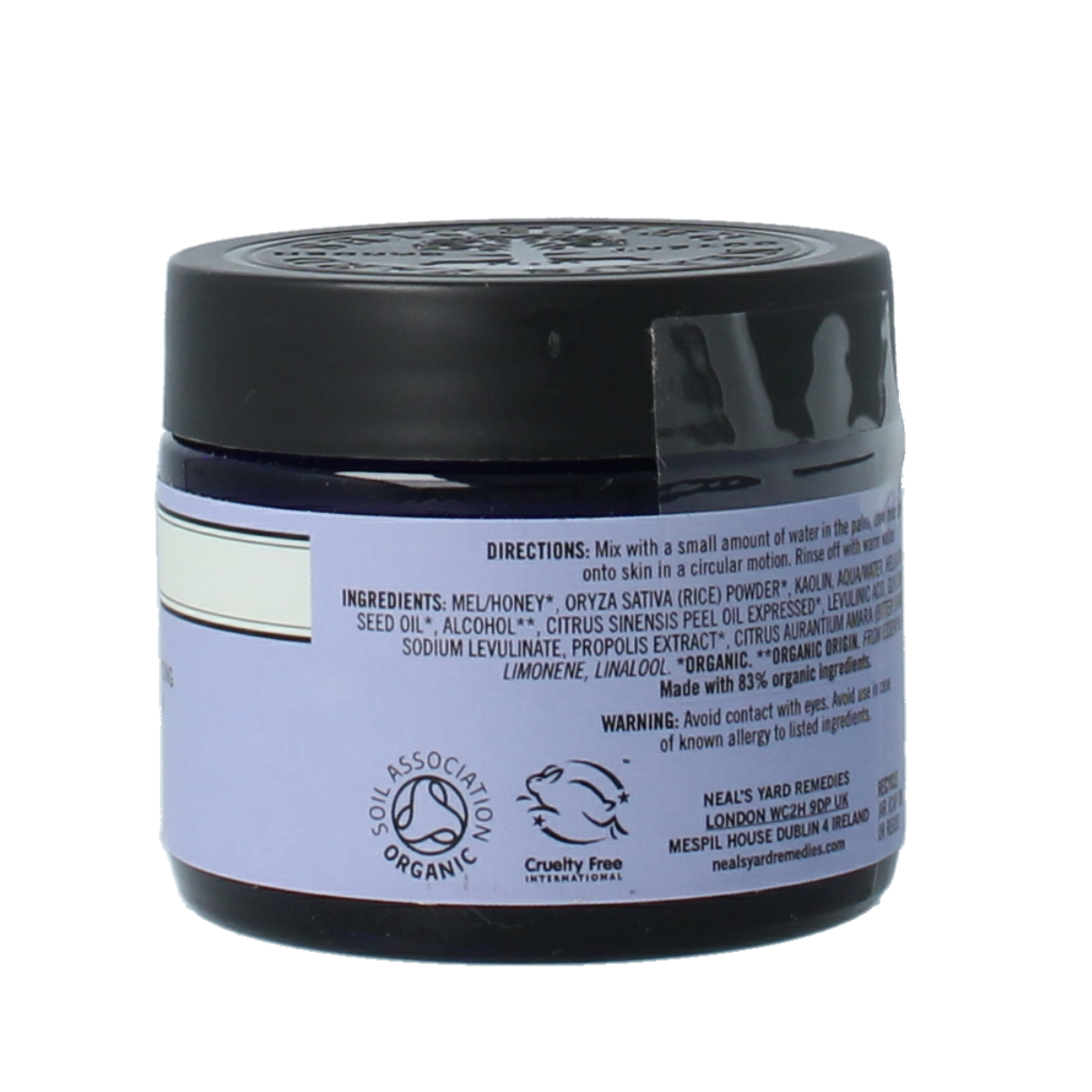 Neals Yard Remedies honey and orange facial scrub in a 75g jar, natural skincare for gentle exfoliation.