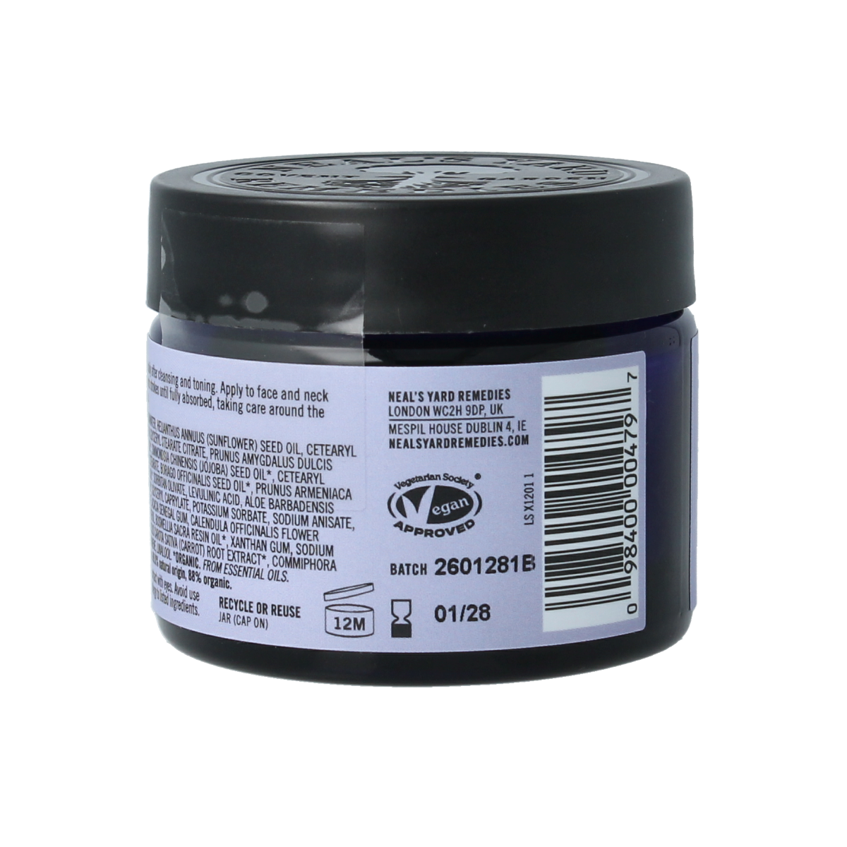Neals Yard Remedies Frankincense hydrating cream 50ml jar, facial skincare product with a white and green label, close-up shot