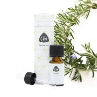Chi Rozemarijn Kamfer essential oil in a 10ml bottle, featuring a clear glass container with a white cap and a label with product details.