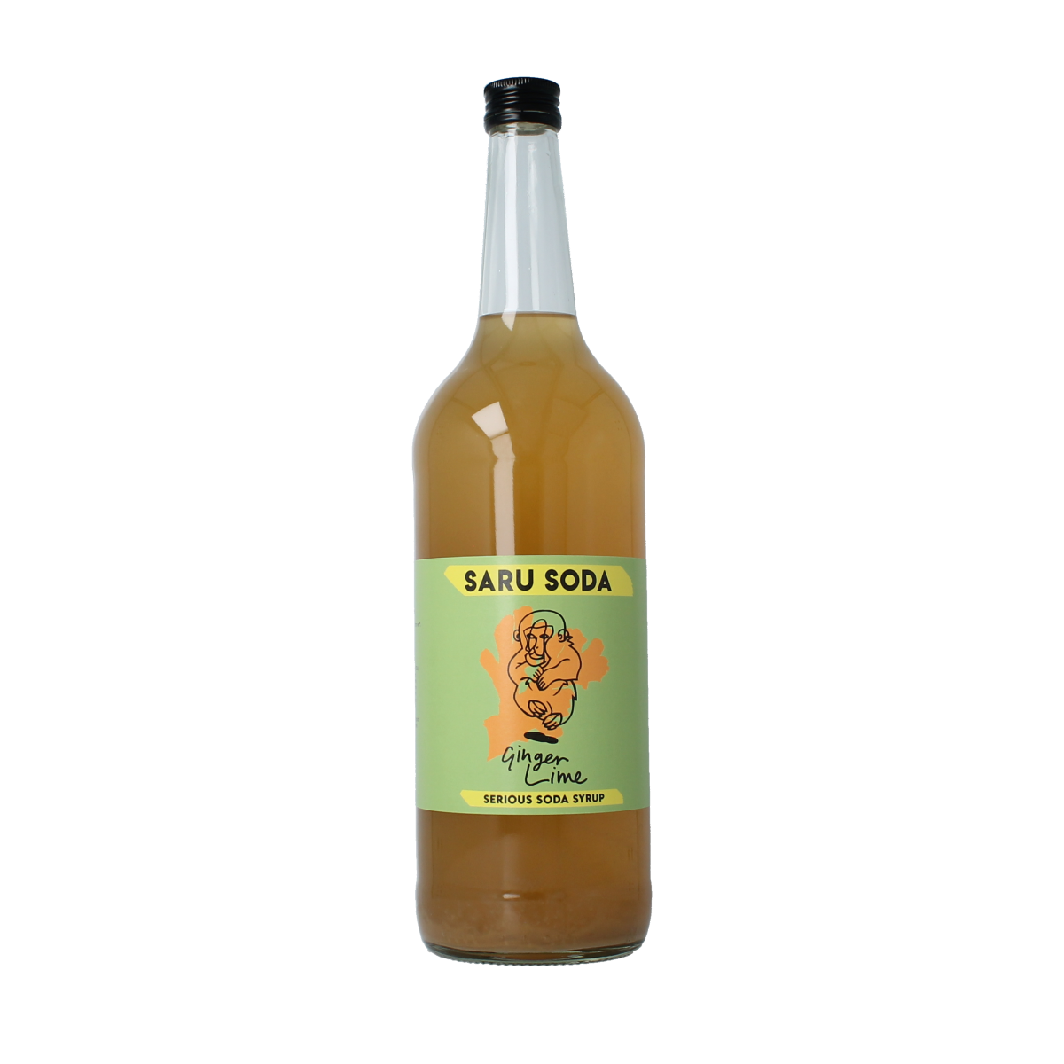 Saru Soda ginger lime bio demeter soda in 1 liter bottle, refreshing drink with natural ginger and lime flavor.