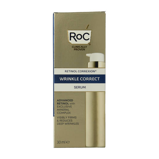 ROC Retinol Correxion wrinkle correct serum in a 30ml bottle, facial skincare product for reducing wrinkles and improving skin.