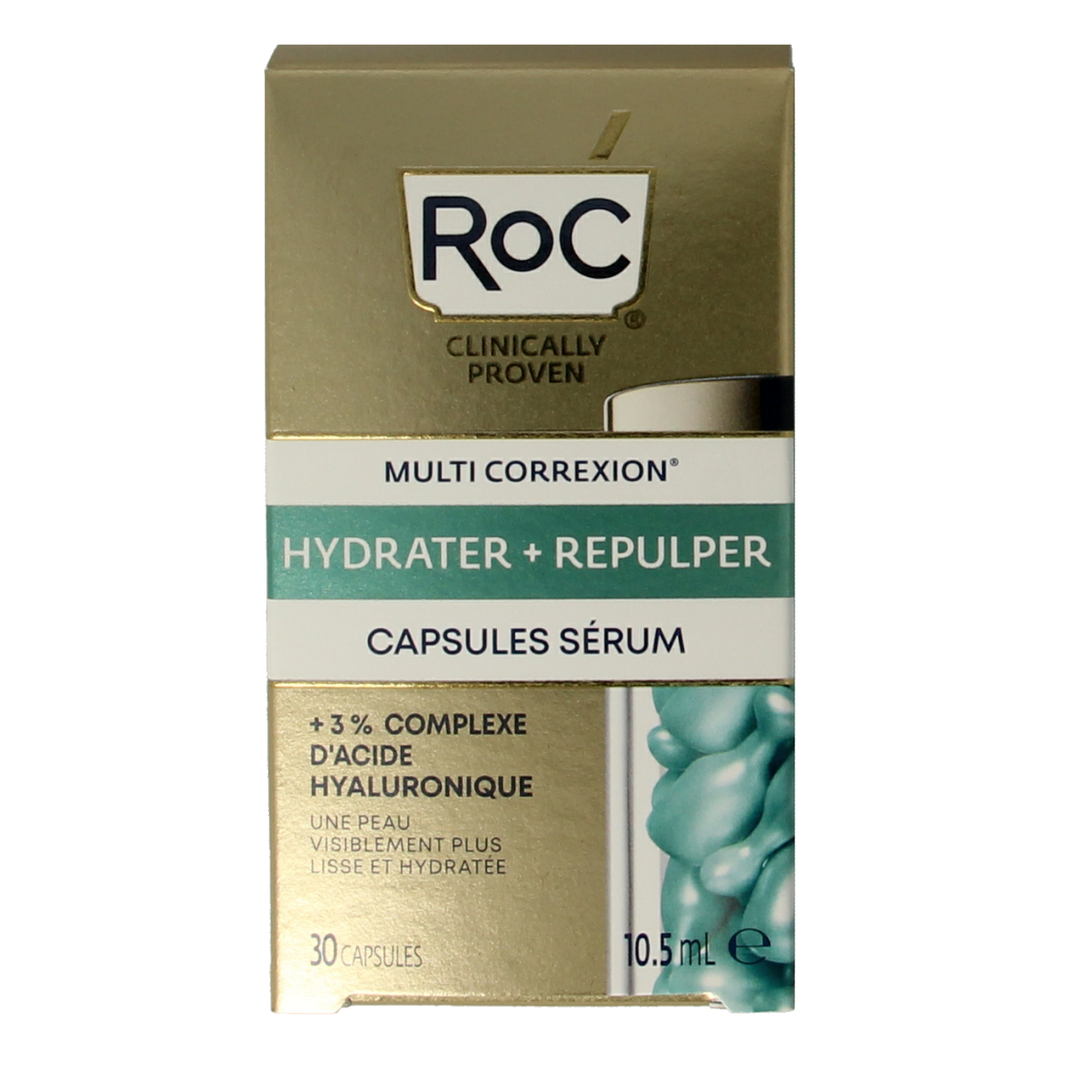 ROC Multi Correxion hydrate and plump serum capsules for face, 30-piece skincare treatment in sealed capsules.