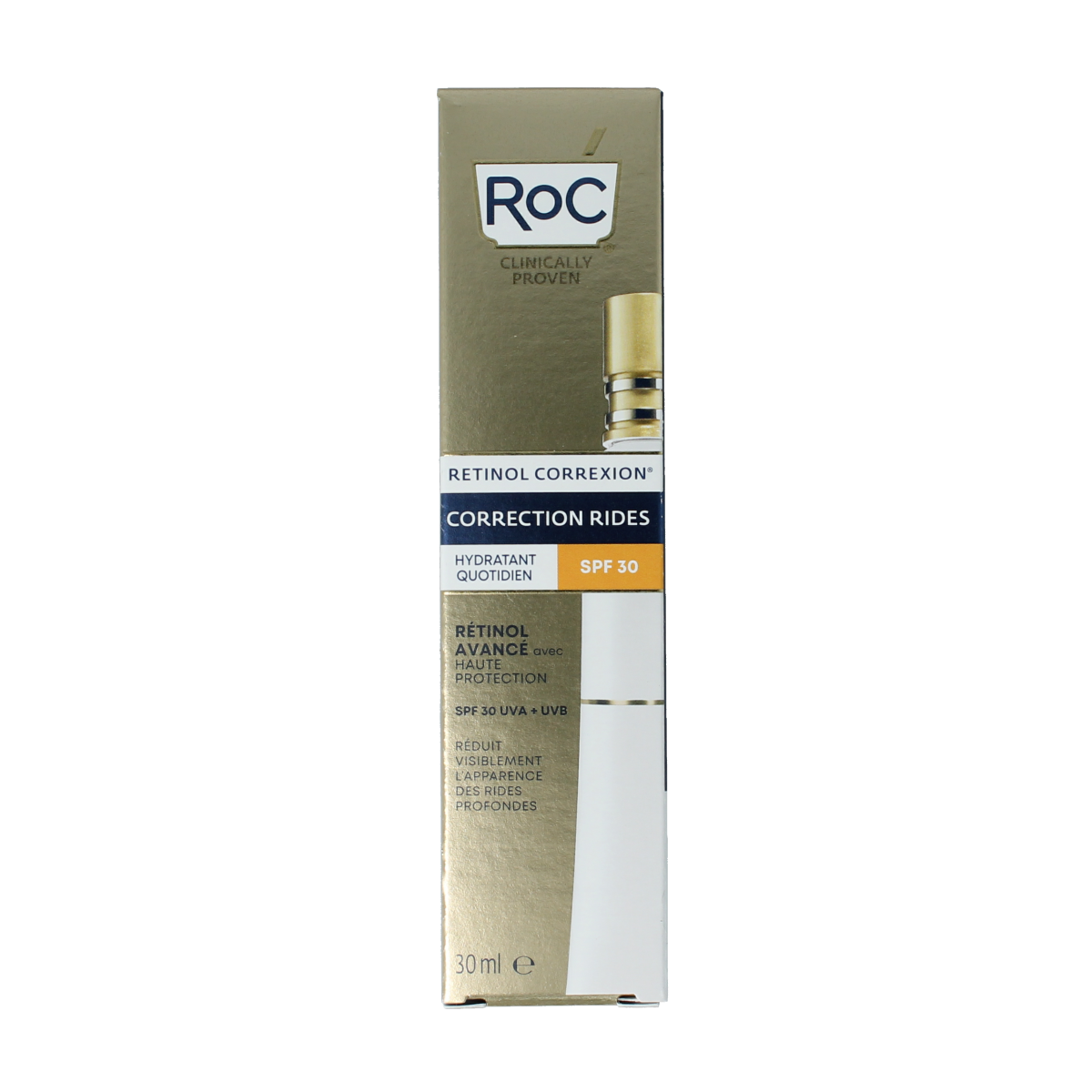 ROC Retinol Correxion wrinkle correct moisturizer in 30ml jar, suitable for facial skincare, with smooth cream texture visible.