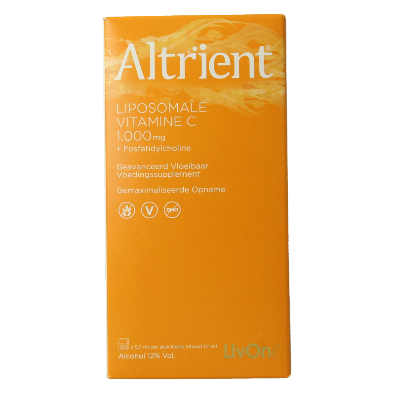 Livon Altrient C liposomal vitamin C sachets, 30 count, shown in the image with packaging and sachets for immune support.