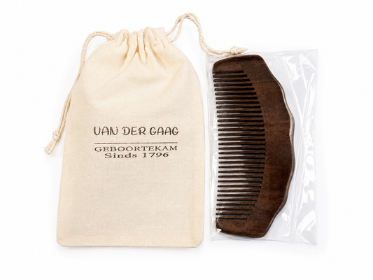 Van der Gaag Bevallingskam sandelhout, a Kraamtijd product, shown in original packaging, designed for childbirth and postpartum use.