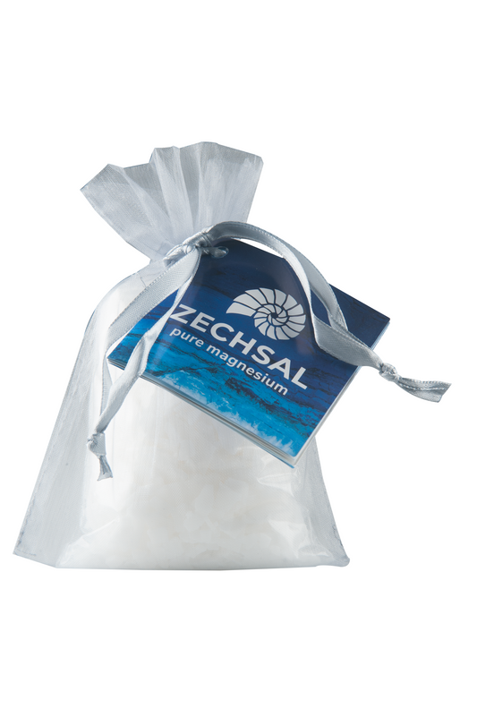 Zechsal gift pouch containing body care products, with a small, natural packaging design for wellness and relaxation.