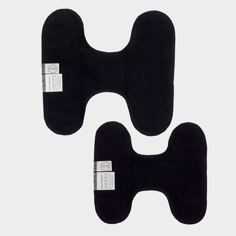 Imsevimse washable inlegkruisjes without closure in black, set of 3, for women's menstrual protection, laid out flat