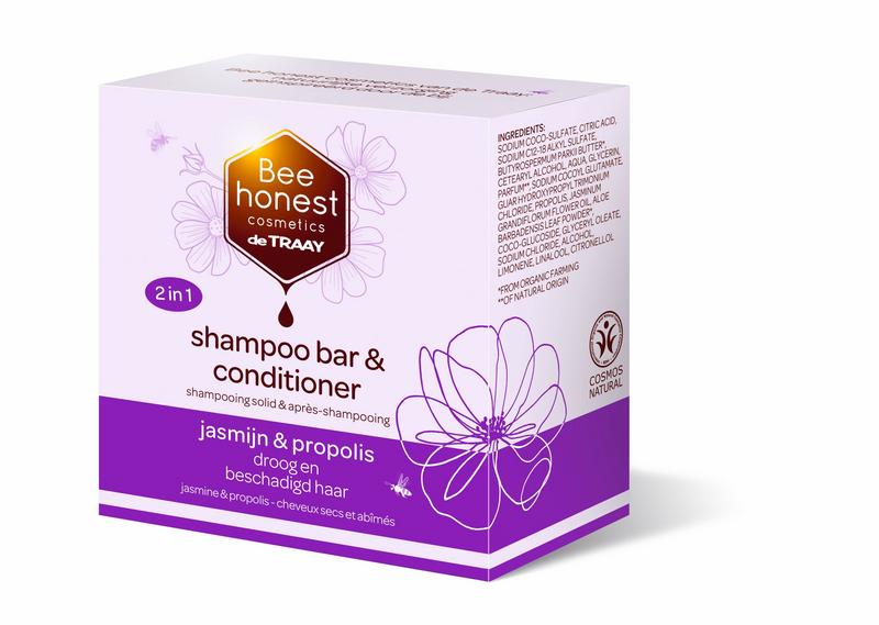 Traay Bee Honest Jasmijn & Propolis Shampoo Bar, natural hair care soap, 80 grams, with jasmine flowers and propolis extract.