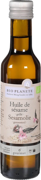 Bio Planete roasted sesame oil in 250ml bottle, natural organic sesame oil for cooking and flavoring.
