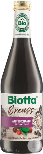 Biotta Groentesap antioxidanten Breuss bio in 500ml bottle, natural vegetable juice for health and wellness.