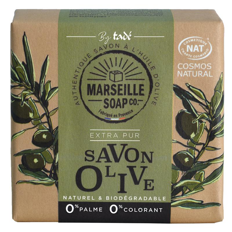 Olive soap bar from Marseille Soap brand, natural Marseille Zeep with 100g weight, showcasing traditional soap craftsmanship.