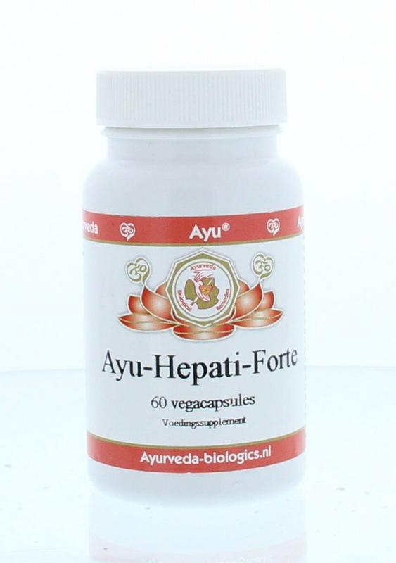 Ayurveda BR Hepati Forte herbal supplement bottles with tablets, natural ingredients for liver support, in a white container.