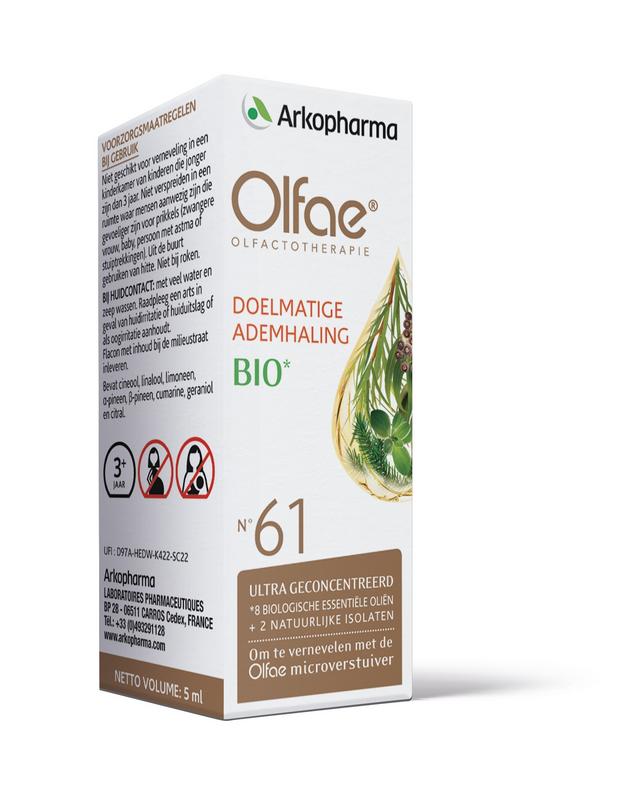 Olfae Bio 61 essential oil for effective breathing, 5ml bottle, natural aromatic etherische oliën for respiratory support.