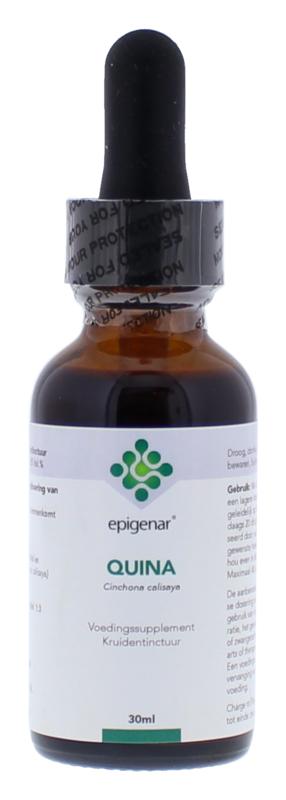 Epigenar Quina herbal supplement bottle, 30ml, in a natural setting, showing the product label and packaging details.