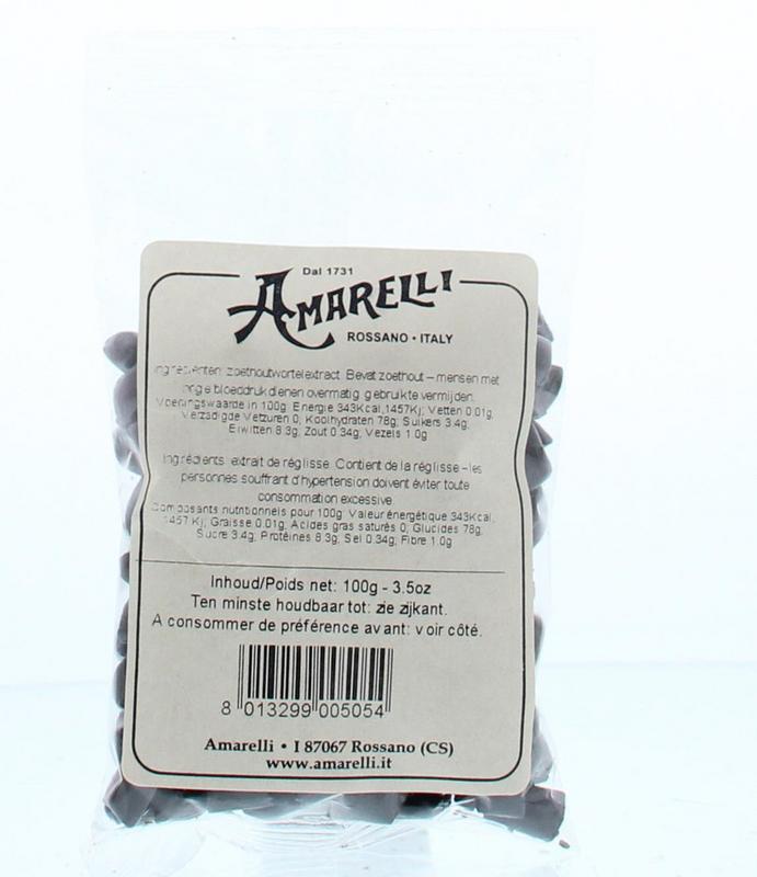 Amarelli Laurierdrop snoepgoed in een zakje met kleine stukjes, 100 gram, zoete en frisse Italiaanse lekkernij