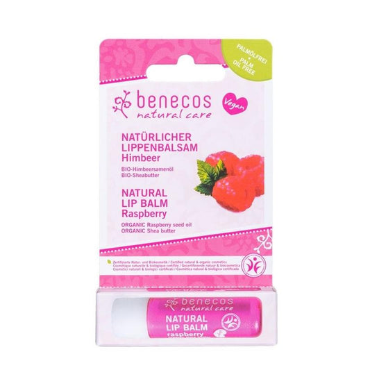 Benecos Natural Beauty raspberry lip balm in 4.7g, smooth natural lip moisturizer with a raspberry flavor.