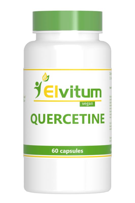 Elvitum Quercetine 500mg capsules, herbal supplement in a bottle with 60 capsules, natural health product.