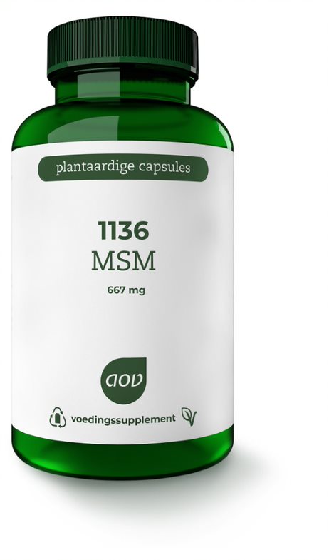 AOV 1136 MSM 90 vegetarian capsules in a bottle, dietary supplement for minerals, by AOV brand.