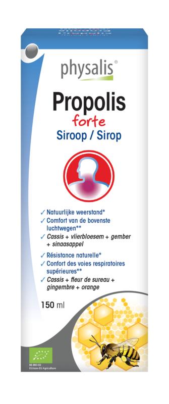Physalis Propolis Forte bio herbal syrup in 150ml bottle, featuring natural ingredients and health-promoting properties.