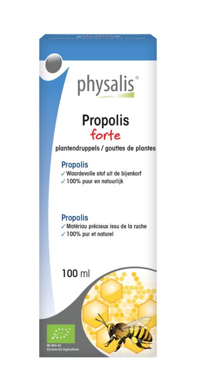 Physalis Propolis Forte bio herbal preparation in a 100ml bottle, showcasing the natural propolis product from Physalis.