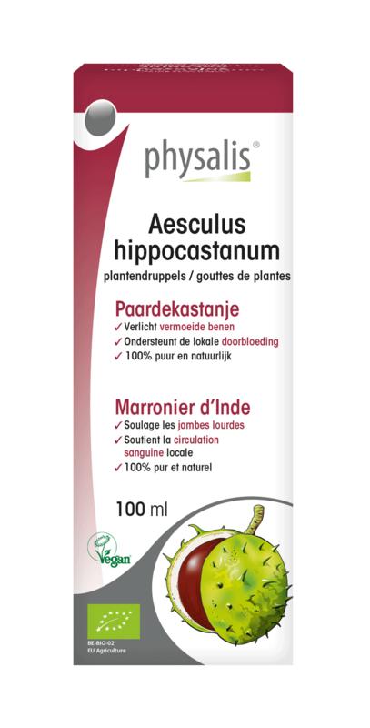 Physalis bio herbal preparation with horse chestnut extract in a 100ml bottle, showcasing the product label and packaging.