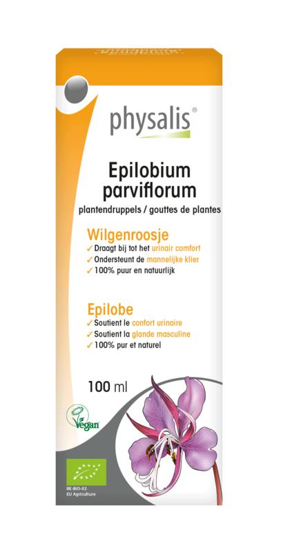 Physalis Epilobium parviflorum herbal remedy in a 100ml bottle, part of Physalis kruidenpreparaten collection, with label visible.