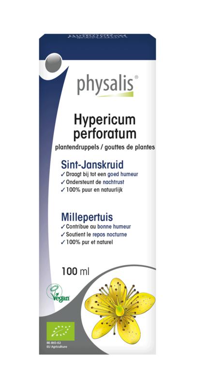 Physalis Hypericum perforatum bio herbal tincture in a 100ml bottle, part of Physalis Kruidenpreparaten line.