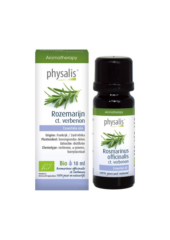 Physalis Rozemarijn herbal preparation in a 10ml bottle, featuring fresh rosemary and verbenon, natural bio herbal supplement.