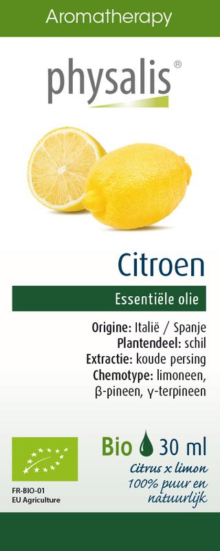 Physalis Citroen bio herbal remedy bottle, 30ml, from Physalis, part of herbal preparations, with lemon citrus imagery.
