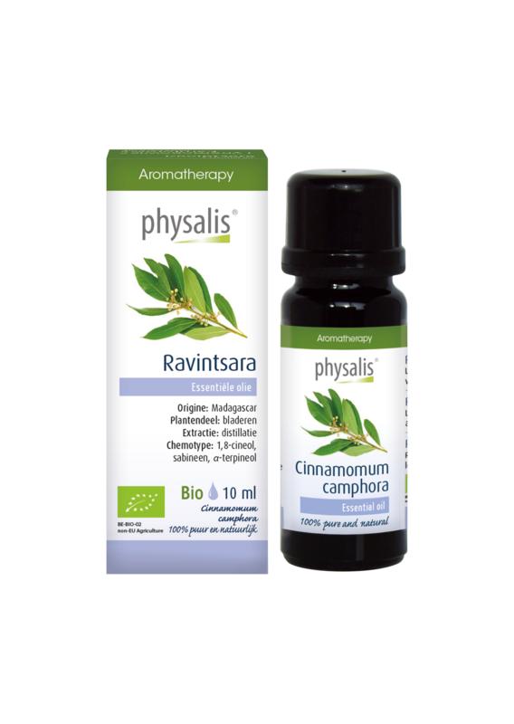 Physalis Ravintsara bio herbal extract bottle, 30ml, in a glass container with a white label, from Physalis Kruidenpreparaten.