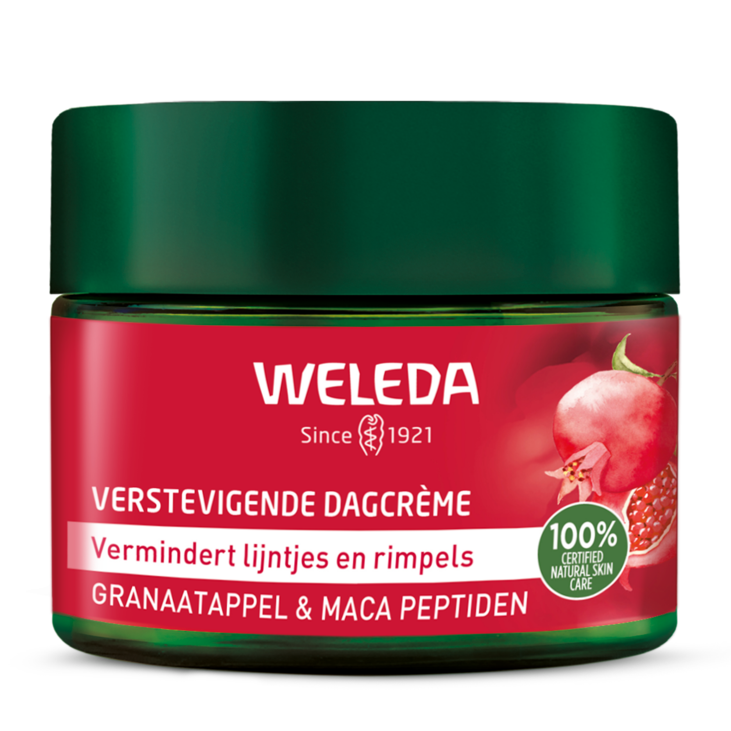 Weleda Granaatappel en maca verstevigende dagcrème in 40ml, gezichtsverzorging met natuurlijke ingrediënten, zichtbaar in de verpakking