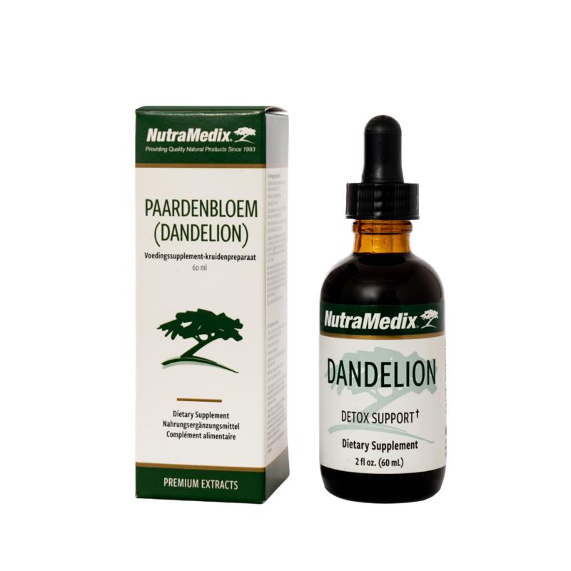 Nutramedix Dandelion herbal supplement in a 60ml bottle, natural herbal preparation for supporting digestion and liver health.