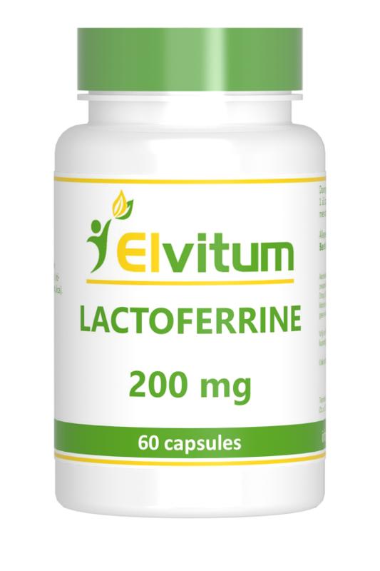 Elvitum Lactoferrine 60 capsules bottle, dietary supplement with mineral enke, showing the label and capsule container.