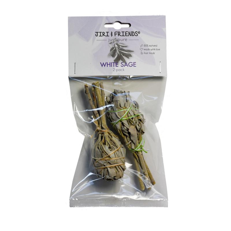 Jiri & Friends Witte salie geurverspreiders duo pack with 2 pieces, natural scent for freshening indoor spaces.