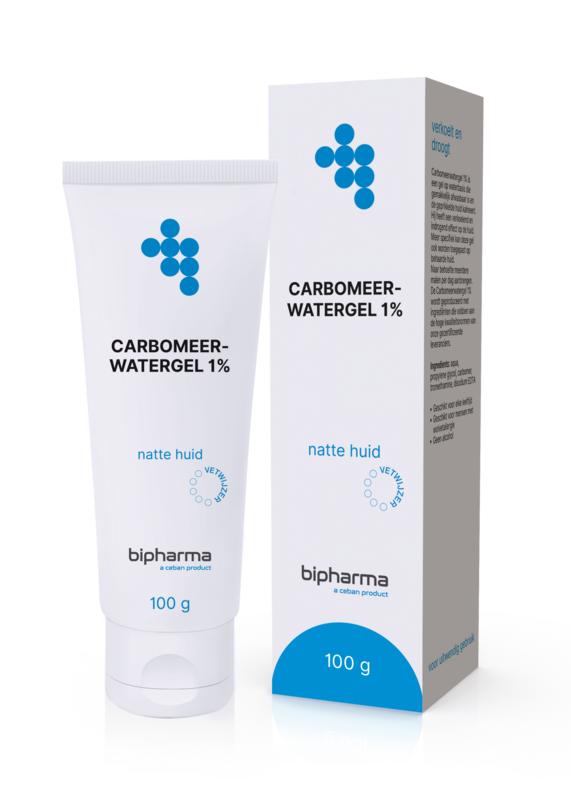 Bipharma Carbomeerwatergel 1% body care product in a 100g tube, suitable for skin hydration and moisturizing.