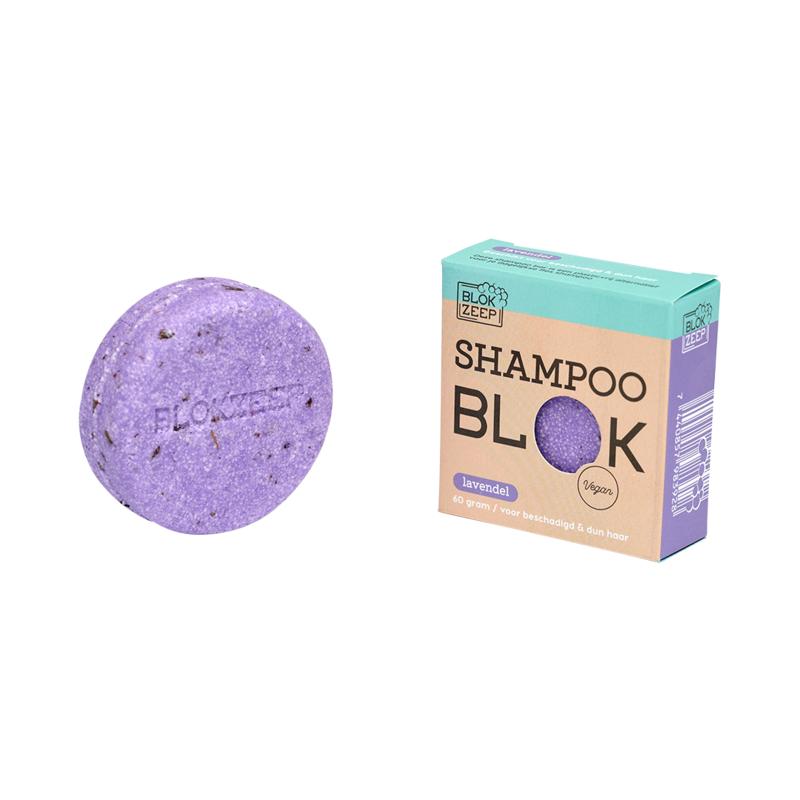 Blokzeep Lavendel shampoo bar for hair care, 60g, with lavender scent, displayed on a white background.