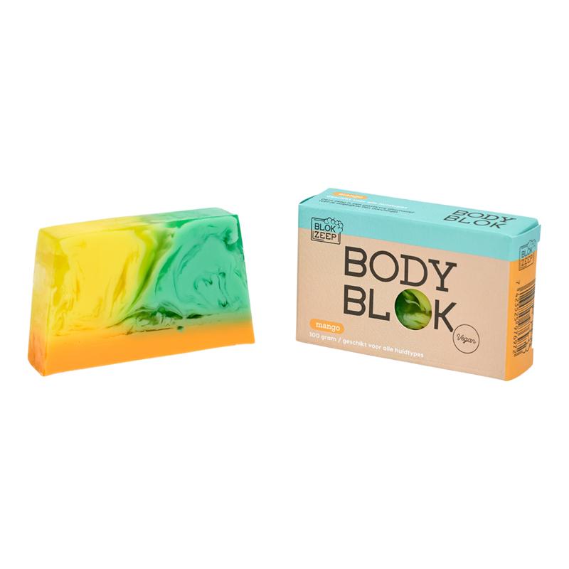Blokzeep Mango Body Bar for bath and shower, 100g, with fresh mango scent and natural ingredients.
