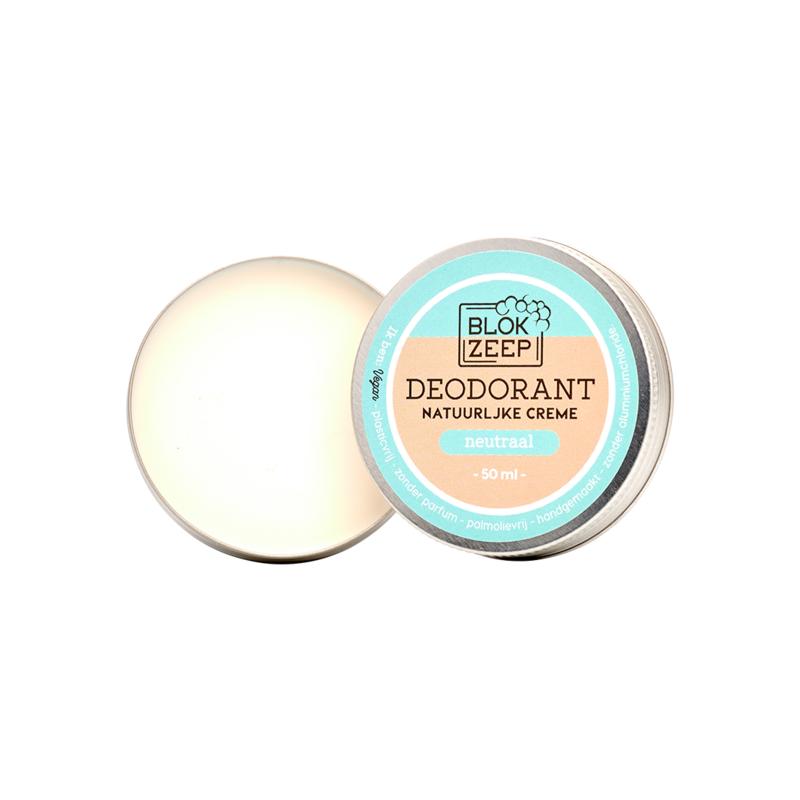 Blokzeep deodorant creme neutraal in 50ml jar, creamy texture, neutral scent, ready for personal care use.