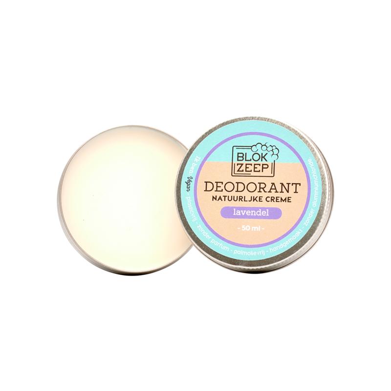 Blokzeep lavender deodorant creme in a 50ml jar, creamy texture with lavender scent, designed for fresh underarm protection.