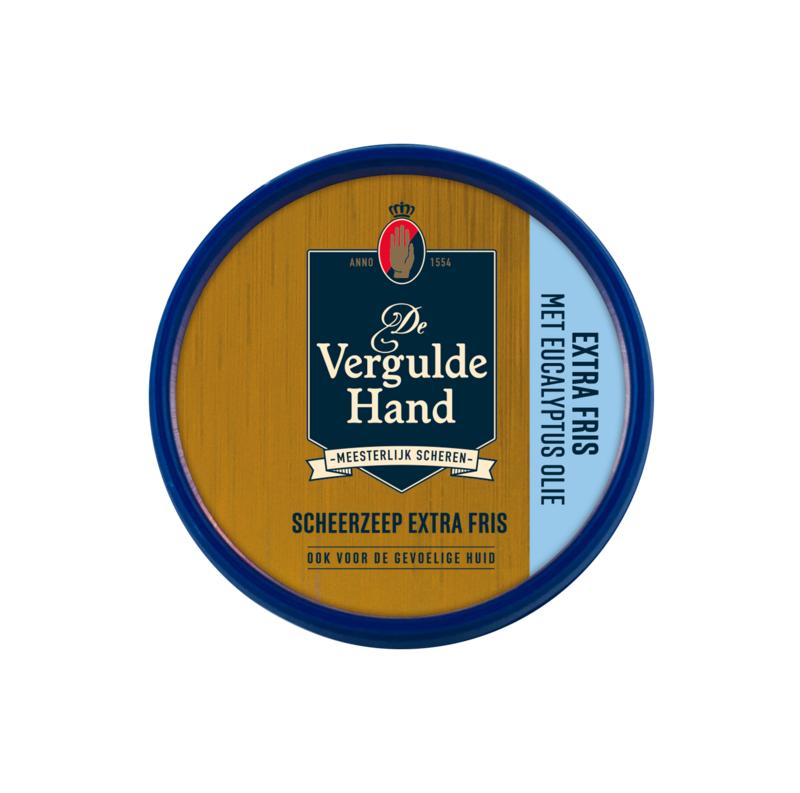 Vergulde Hand Scheerzeep extra fresh 75g, creamy soap bar for shaving and hair removal, with a refreshing scent.