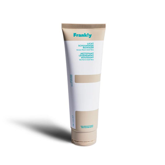 Frankly Reiniger foaming cleanser for oily skin in a 125ml bottle, facial skincare product with pump dispenser.