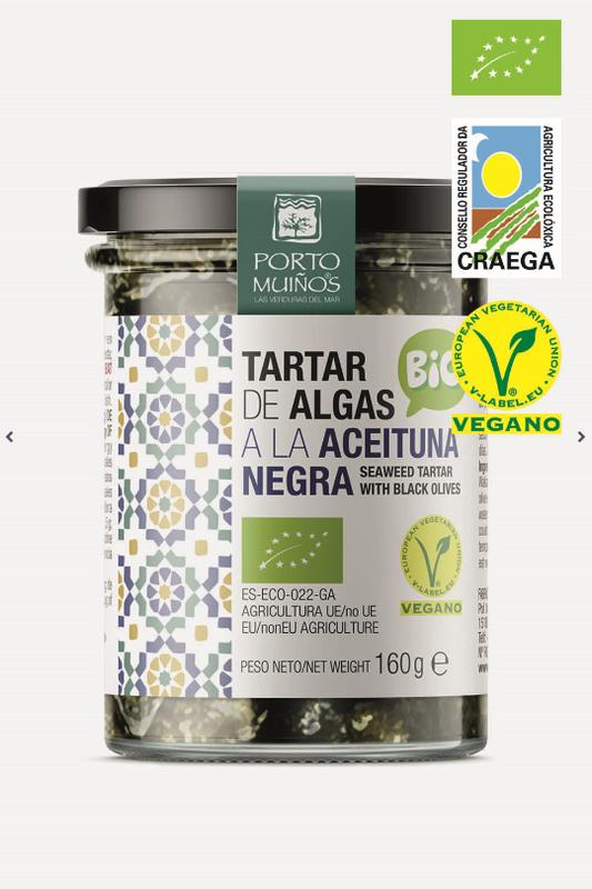 Porto-Muinos Zeewier spread olive bio, 160g, a natural seaweed and olive broodbeleg spread in a jar.