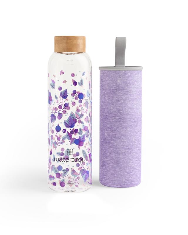 Waterdrop 600ml glass drink bottle for cooking and dining, sturdy transparent design with a secure lid.