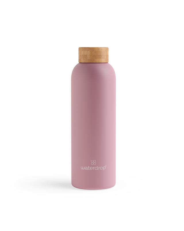Waterdrop pastel pink matte stainless steel 600ml drink bottle, ideal for cooking and dining, featuring a sleek, durable design.