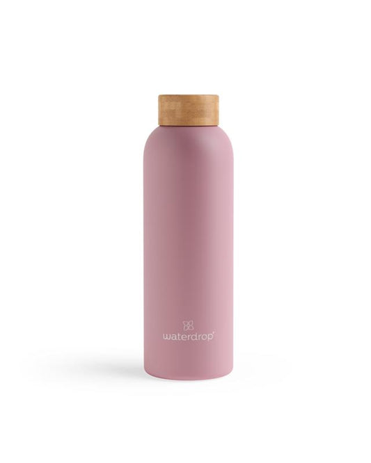 Waterdrop pastel pink matte stainless steel 600ml drink bottle, ideal for cooking and dining, featuring a sleek, durable design.