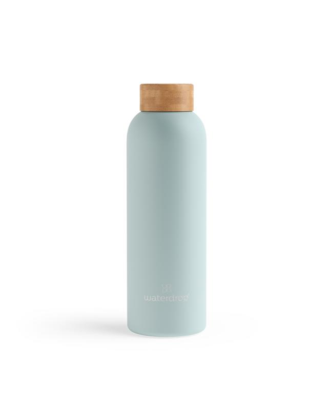 Waterdrop pastel turquoise matte stainless steel drink bottle 600ml, ideal for hydration during cooking and dining.