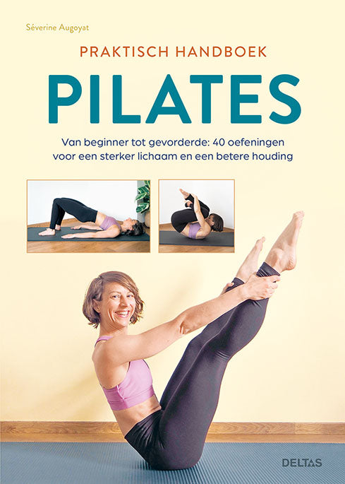 Deltas Practisch handboek Pilates 1 boek, open pages showing exercises and illustrations for Pilates practitioners.