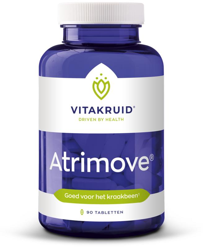 Bottle of Vitakruid Atrimove Glucosamine Chondroitine MSM complex vitamins in 90 tablets, showing the supplement packaging and tablets.