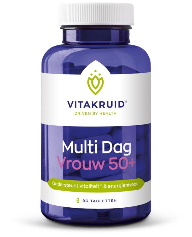 Vitamins and minerals supplement for women 50+ by Vitakruid, 90 vegan tablets in a bottle.